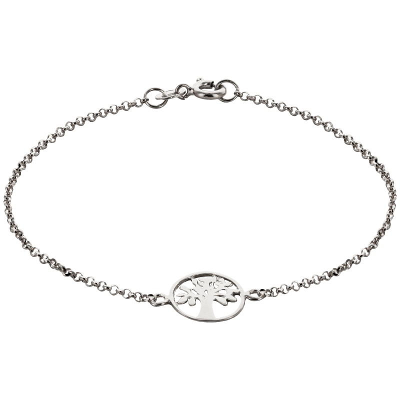Bracelet en argent 925 °/°° ajustable sur chaine avec médaille de l'arbre de vie stylisée Ø 1.2 cm (1,58 g). Livré en boite.